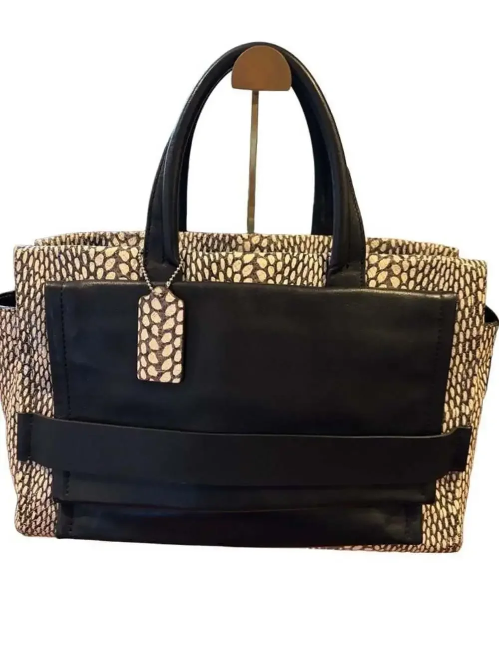 COACH F28303 Painted Snakeskin Leather Carryall Satchel Black & White